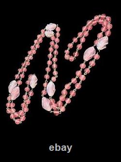 Necklace 1930s Venetian Pink Art Glass Beads Wire Link 55 inches Vintage