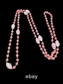 Necklace 1930s Venetian Pink Art Glass Beads Wire Link 55 inches Vintage