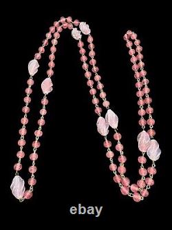 Necklace 1930s Venetian Pink Art Glass Beads Wire Link 55 inches Vintage