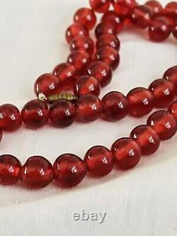 Necklace VTG Peking Art Glass Beads Poured Pink Red Strand Collar Rare