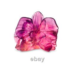 New Daum Crystal Pink Orchid Flowers Figurine #05535 Brand Nib France Save$ F/sh