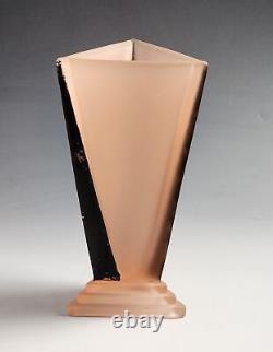 New Martinsville Modernistic Line Pink Satin Vase Art Deco 8.5 Tall