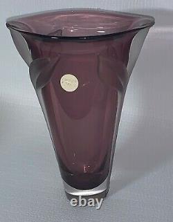 New! William Glasner Mauve-Aubergine Colored Art Glass Vase 8.75 Tall