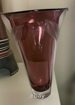 New! William Glasner Mauve-Aubergine Colored Art Glass Vase 8.75 Tall