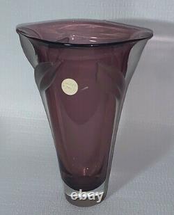 New! William Glasner Mauve-Aubergine Colored Art Glass Vase 8.75 Tall