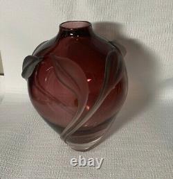New! William Glasner Mauve Aubergine Colored Art Glass Vase 8.75 Tall