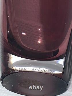 New! William Glasner Mauve-Aubergine Colored Art Glass Vase 8.75 Tall