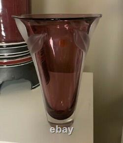 New! William Glasner Mauve-Aubergine Colored Art Glass Vase 8.75 Tall