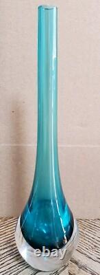 Nice Signed Gino Cenedese Murano Bud Vase Pink Art Glass Sommerso Green Blue 9