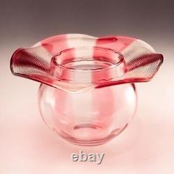 Nicholas Lutz Threaded Glass Vase Pink Stripe Ruffled Edge Boston & Sandwich