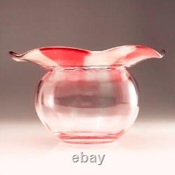 Nicholas Lutz Threaded Glass Vase Pink Stripe Ruffled Edge Boston & Sandwich