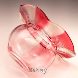 Nicholas Lutz Threaded Glass Vase Pink Stripe Ruffled Edge Boston & Sandwich