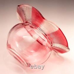 Nicholas Lutz Threaded Glass Vase Pink Stripe Ruffled Edge Boston & Sandwich