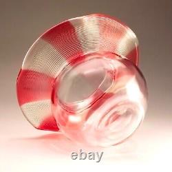 Nicholas Lutz Threaded Glass Vase Pink Stripe Ruffled Edge Boston & Sandwich