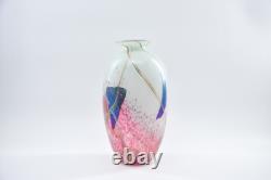 Norman Stuart Clarke'Kimono Silk' Studio Glass Vase, White and Pink Art Glass