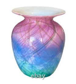 Nourot Art Glass David Lindsay Pink Blue & Green Vase