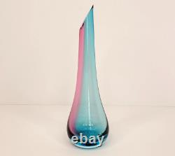 Nouvel Studio Art Glass Vase Pink and Blue Signed 11 inch with Sticker MCM