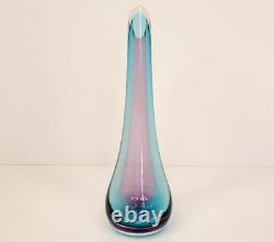 Nouvel Studio Art Glass Vase Pink and Blue Signed 11 inch with Sticker MCM