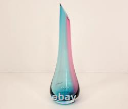 Nouvel Studio Art Glass Vase Pink and Blue Signed 11 inch with Sticker MCM