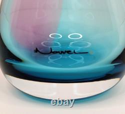 Nouvel Studio Art Glass Vase Pink and Blue Signed 11 inch with Sticker MCM