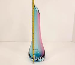Nouvel Studio Art Glass Vase Pink and Blue Signed 11 inch with Sticker MCM