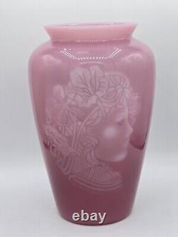 Numbered Vintage Fenton Etched Woman's Portrait-Pink Art Glass #579/850