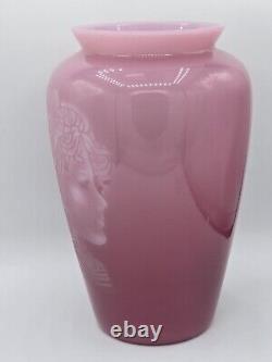 Numbered Vintage Fenton Etched Woman's Portrait-Pink Art Glass #579/850