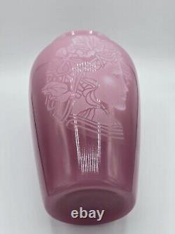 Numbered Vintage Fenton Etched Woman's Portrait-Pink Art Glass #579/850