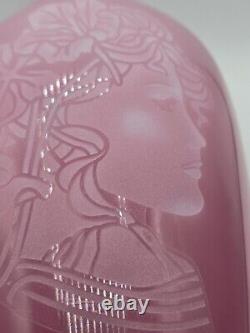 Numbered Vintage Fenton Etched Woman's Portrait-Pink Art Glass #579/850
