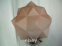 ORIGINAL 1930s ART DECO TABLE DESK LAMP CHROME STEM PINK STAR GLASS SHADE