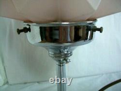 ORIGINAL 1930s ART DECO TABLE DESK LAMP CHROME STEM PINK STAR GLASS SHADE