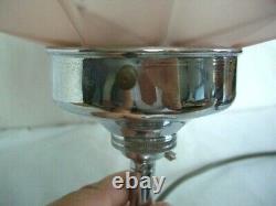 ORIGINAL 1930s ART DECO TABLE DESK LAMP CHROME STEM PINK STAR GLASS SHADE