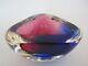 Oball Murano faceted blue pink Sommerso heavy triangular art glass bowl