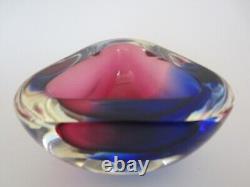 Oball Murano faceted blue pink Sommerso heavy triangular art glass bowl