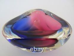 Oball Murano faceted blue pink Sommerso heavy triangular art glass bowl