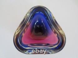 Oball Murano faceted blue pink Sommerso heavy triangular art glass bowl