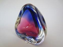 Oball Murano faceted blue pink Sommerso heavy triangular art glass bowl