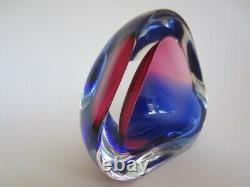 Oball Murano faceted blue pink Sommerso heavy triangular art glass bowl