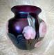 Okra Purple Art Glass Vase with Pink Floral Decorative Design