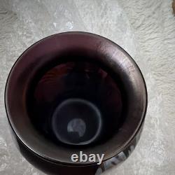 Okra Purple Art Glass Vase with Pink Floral Decorative Design