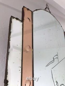 Old Peach Art Deco Mirror Art Deco Panel Mirror Frameless Pink Mirror Boat Glass