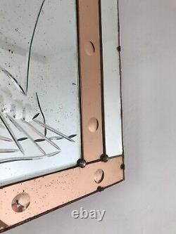 Old Peach Art Deco Mirror Art Deco Panel Mirror Frameless Pink Mirror Boat Glass
