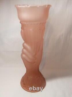 Olympic Torch Vase Statue Of Liberty Hand 1930s Art Deco Pale Pink Frosted Glass