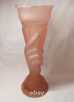 Olympic Torch Vase Statue Of Liberty Hand 1930s Art Deco Pale Pink Frosted Glass