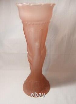 Olympic Torch Vase Statue Of Liberty Hand 1930s Art Deco Pale Pink Frosted Glass