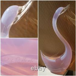 Opalescent Pink Art Glass Sculptural Bird Signed by Elio Raffael Gorgeous