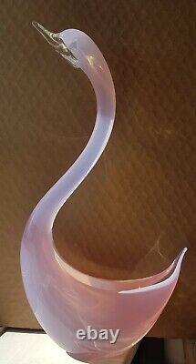 Opalescent Pink Art Glass Sculptural Bird Signed by Elio Raffael Gorgeous