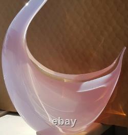 Opalescent Pink Art Glass Sculptural Bird Signed by Elio Raffael Gorgeous