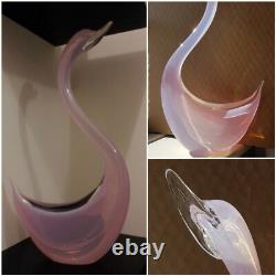 Opalescent Pink Art Glass Sculptural Bird Signed by Elio Raffael Gorgeous