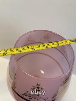 Opalescent Stemmed Empoli Brandy Snifter Glass Pink with Gold Detailing